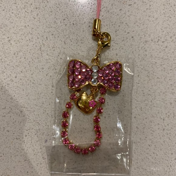 VINTAGE 2000 HELLO KITTY GOLD / PINK BOW CHARM / CELL PHONE - Picture 3 of 7